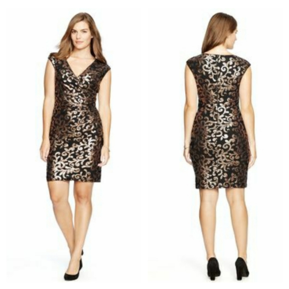 Lauren Ralph Lauren Wrap Style Sequin Lace Dress